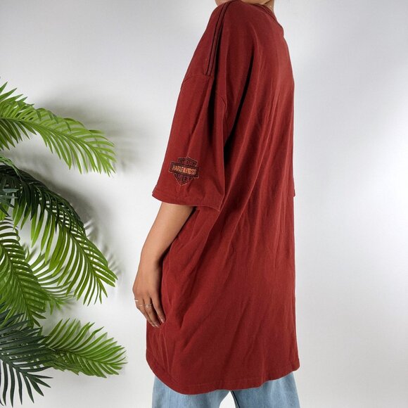 Vintage Y2K Red Harley Davidson Indie Grunge Short Sleeve Baggy T-Shirt / 2XL - Picture 3 of 7